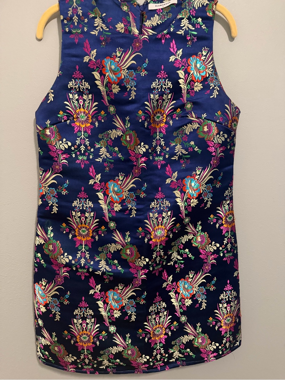 Women’s Blue Floral Satin Brocade Dress Size 10 Beautiful